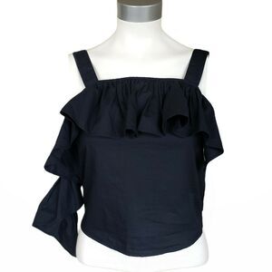 WALTER BAKER Kim black blouse shirred ruffle cotton poplin tank top Size XS NEW